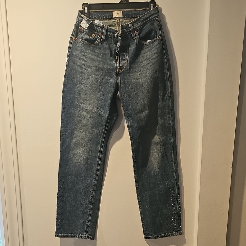 Levi's 501 Curve Jeans Studded Rhinestone Detail Straight Leg W28 L30